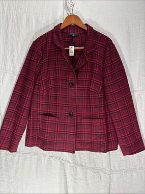 Talbots NWT Red & Black Plaid Wool Blend Tailored Jacket Blazer Plus Size 18W